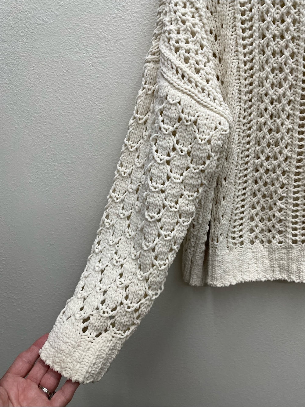 Altar'd State Cream Open-Knit Crochet Sweater Size Large - Picture 3 of 8